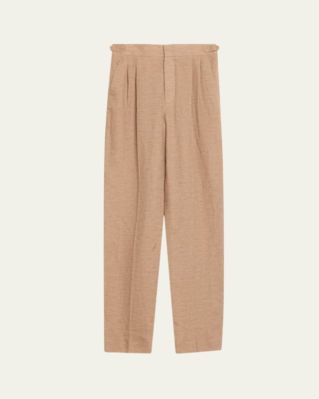 Malik Solaire Linen Pleated Straight-Leg Trousers